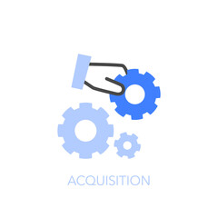 Acquisition symbol with a few cogwheels and a hand putting a new cogwheel to the others. Easy to use for your website or presentation.