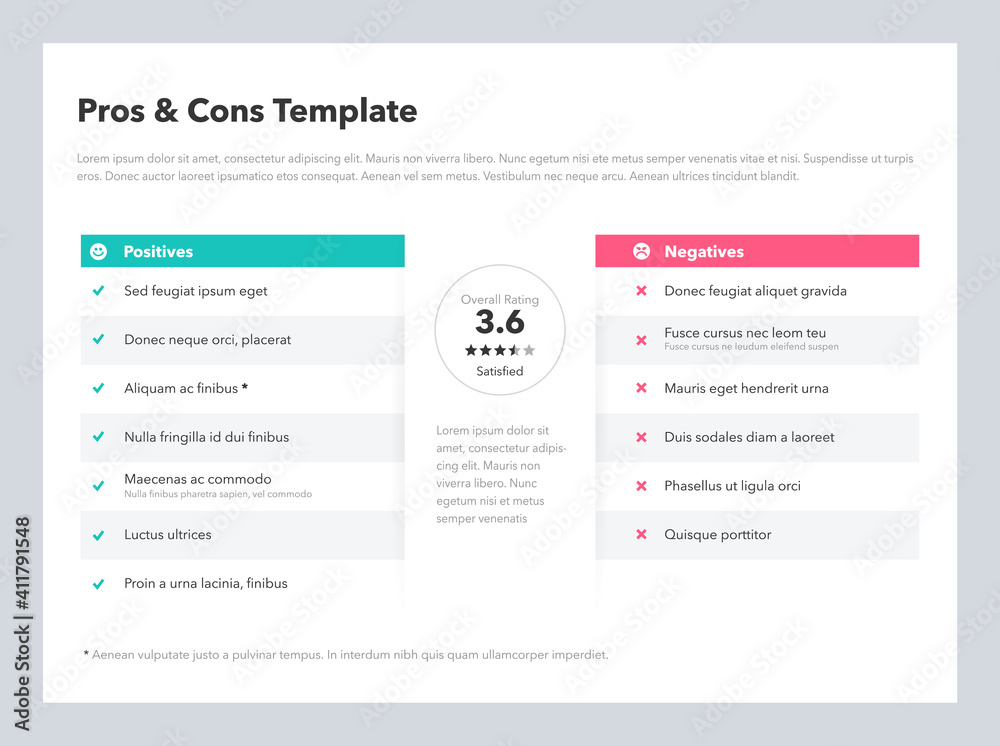 Poster Modern pros and cons template with place for your content. Easy to use for your website or presentation.