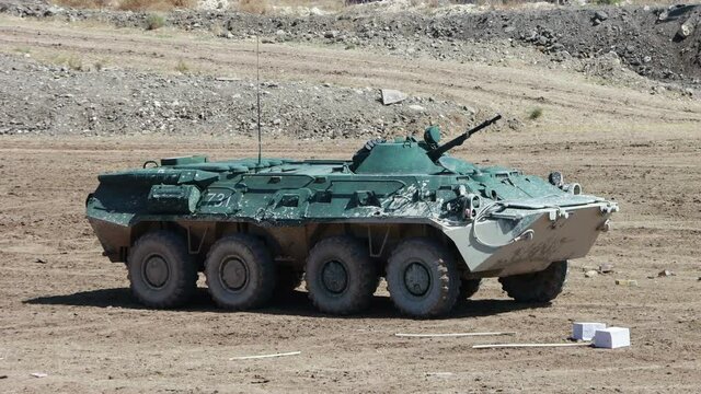 Armored personnel carrier at the training ground