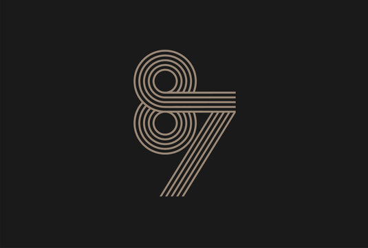 Number 87 Logo, Monogram Number 87 logo multi line style, usable for anniversary and business logos, flat design logo template, vector illustration