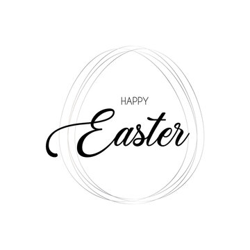 Happy Easter greeting background. Egg shape silver  frame Vector illustration
