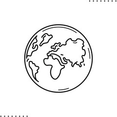 World icon, mainland of Eurasia, Africa and America with oceans. Earth vector icon in outline