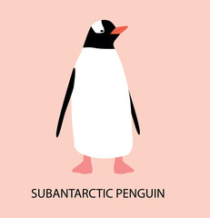 Illustration with penguin. Cute cartoon character. Antarctica bird.