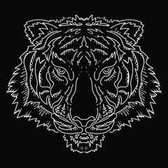 The Vector logo tiger for tattoo or T-shirt design or outwear.  Hunting style big cat print on black background. This hand drawing is for black fabric or canvas.