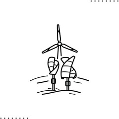 Fototapeta premium Wind microgrid, clean energy production, windmill vector icon in outlines