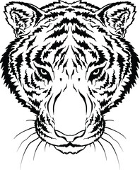 The Vector logo tiger for tattoo or T-shirt design or outwear.  Hunting style big cat print on black background. This hand drawing is for black fabric or canvas.