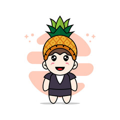 Cute business woman character design wearing pineapple hat costume.