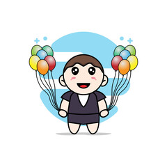 Cute business woman character holding a balloon.