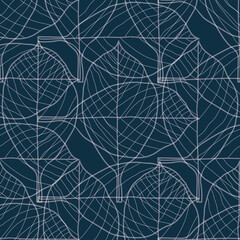 Vector grey blue linear leaves seamless pattern
