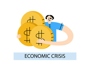 Economic crisis concept, a fall in the exchange rate, loss of money, a crash on the stock exchange. Businessmen and brokers are in a panic, the man does not know where to invest money