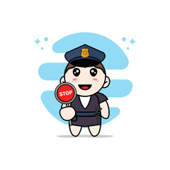 Cute business woman character wearing police costume.
