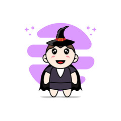 Cute business woman character wearing witch costume.