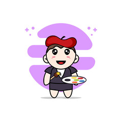 Cute business woman character wearing painter costume