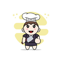 Cute business woman character wearing chef costume.