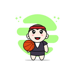 Obraz na płótnie Canvas Cute business woman character holding a basket ball.