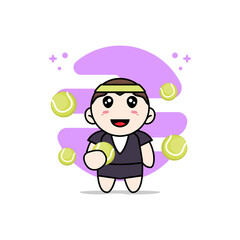 Cute business woman character holding a tennis ball.