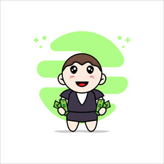 Obraz na płótnie Canvas Cute business woman character holding a money.