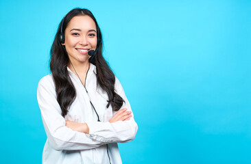 Asian Female caller or receptionist phone operator.