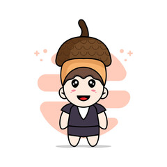 Cute business woman character wearing nut costume.