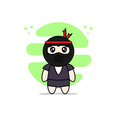 Cute business woman character wearing ninja costume.
