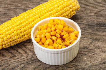 Sweet yellow corn in the bowl