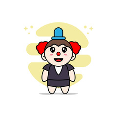 Cute business woman character wearing clown costume