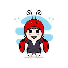 Cute business woman character wearing beetle costume.