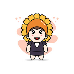 Cute business woman character wearing sunflower costume.