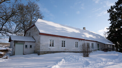 old manor in winter time, europe, estonia