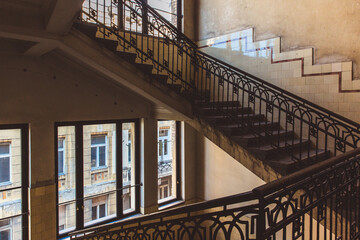 Obraz premium Abstract detail of stairs in Old budapest building interior