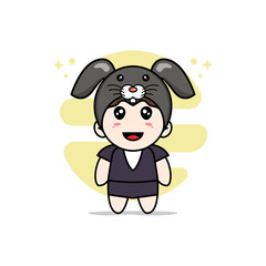 Cute business woman character wearing rabbit costume.