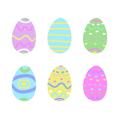 Cute Easter eggs set. Various decorated and hand painted style pastel colors eggs with brushstroke textures. 