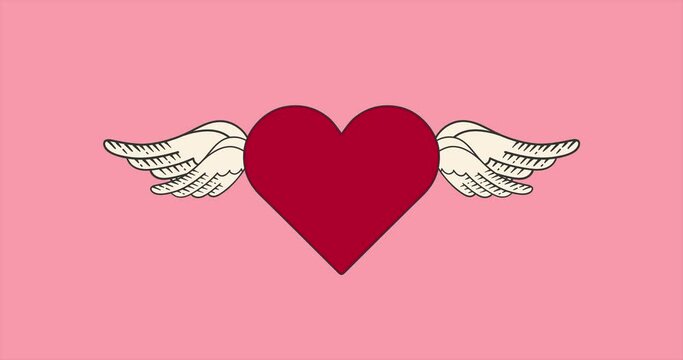 Seamless animated flying winged heart. Vector motion heart for Valentines day concept. The 14th of February. Useful for social media, banner, greeting cards, motion graphics, websites etc.