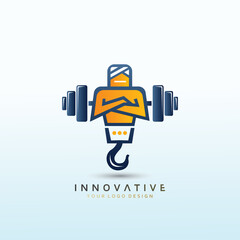 Construction Fitness logo design. Dumbbell icon Vector logo design template.