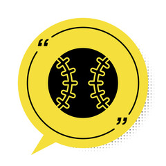 Black Baseball ball icon isolated on white background. Yellow speech bubble symbol. Vector.