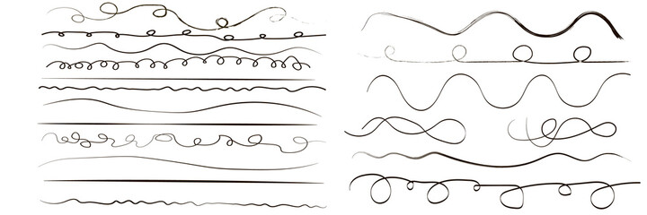 Set of artistic pen brushes. Hand drawn grunge strokes.