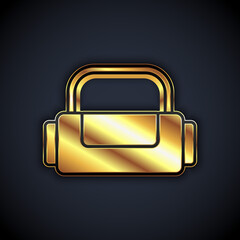 Gold Sport bag icon isolated on black background. Vector.