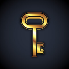 Gold House key icon isolated on black background. Vector.