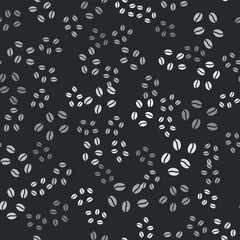 Grey Coffee beans icon isolated seamless pattern on black background. Vector.