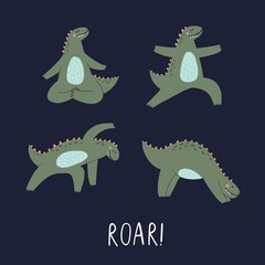 Fototapeta premium Cute Cartoon dinosaur yoga relax. Vector illustrations with dino yoga meditation