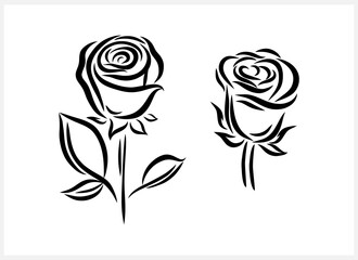 Doodle rose icon isolated on white. Kids hand drawn art. Flower vector stock illustration. EPS 10