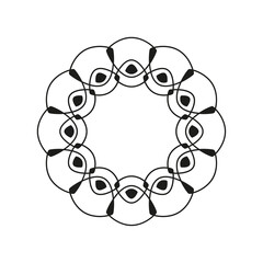 Vector circular banner with thin intersecting lines. Black circle frame