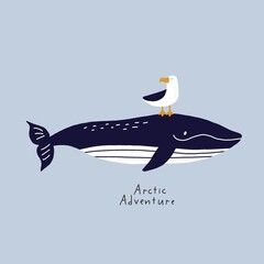 Cute wild Whale - Vector illustration. Cartoon whale, characters in scandinavian style for children. Lettering - love the oceans © NadezdaBarkova