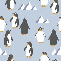 Arctic animals - cute vector illustration. North wild penguin  - seamless pattern