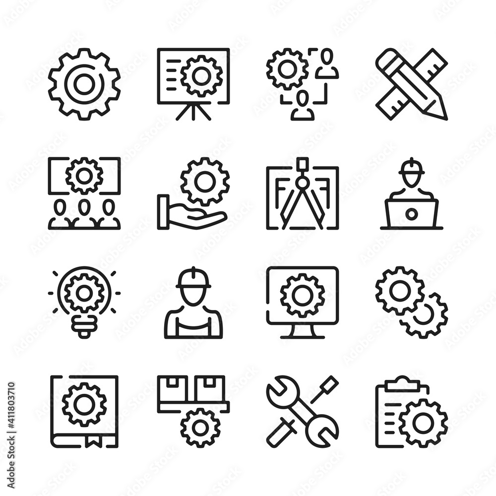 Poster engineering line icons set. modern graphic design concepts, simple outline elements collection. vect