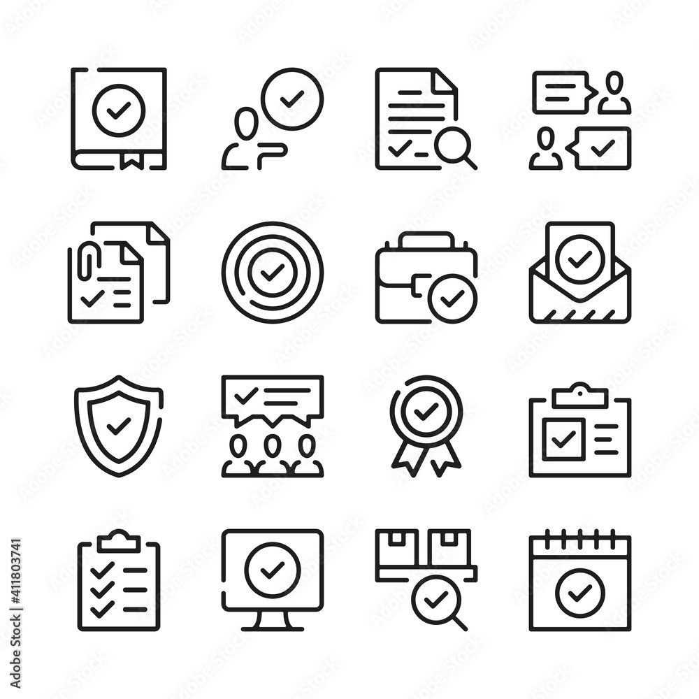 Poster check marks line icons set. modern graphic design concepts, simple outline elements collection. vect