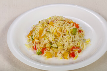 Mexican rice garnish with vegetables