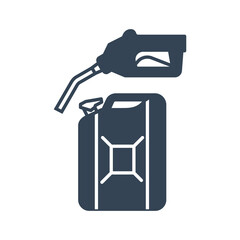 Vector black icon gas station, gasoline pump nozzle, fuel can