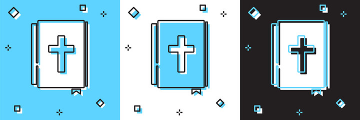 Set Holy bible book icon isolated on blue and white, black background. Vector.