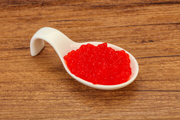 Red salmon caviar in the bowl